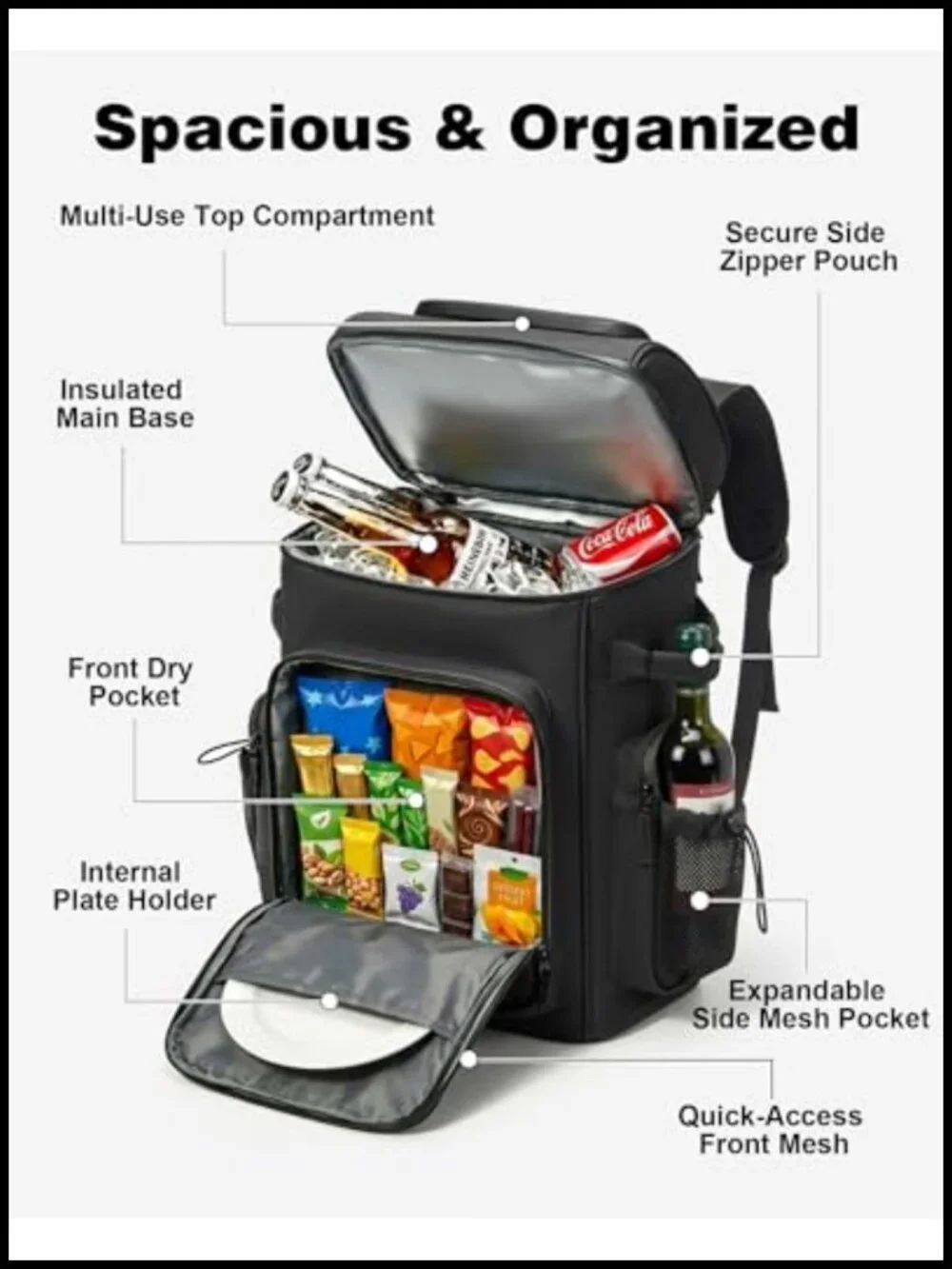Large 40 Can Waterproof Insulated Leakproof Cooler Backpack for Camping Travel